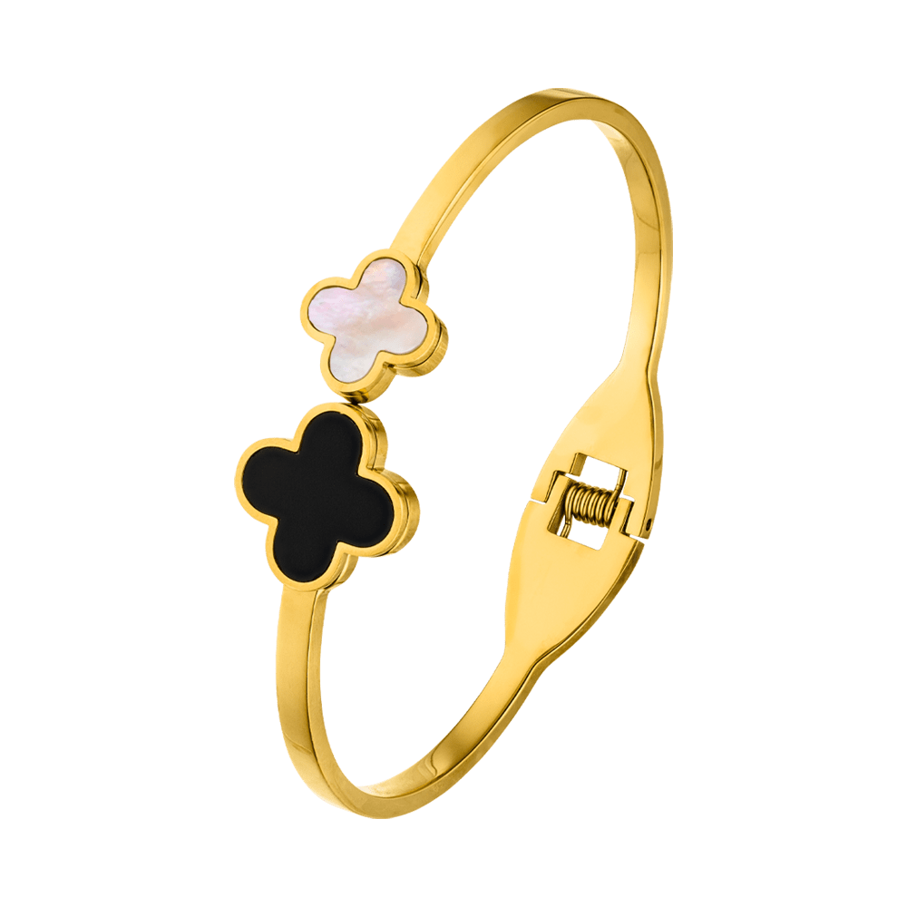eleganter Clover Armreif schwarz/weis vergoldet  