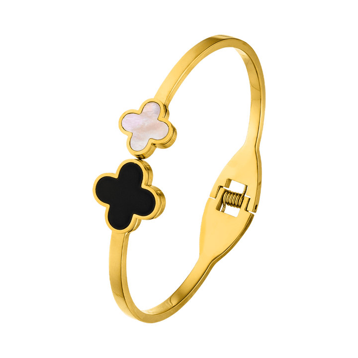 Black-White Clover Armreif | 18K vergoldet