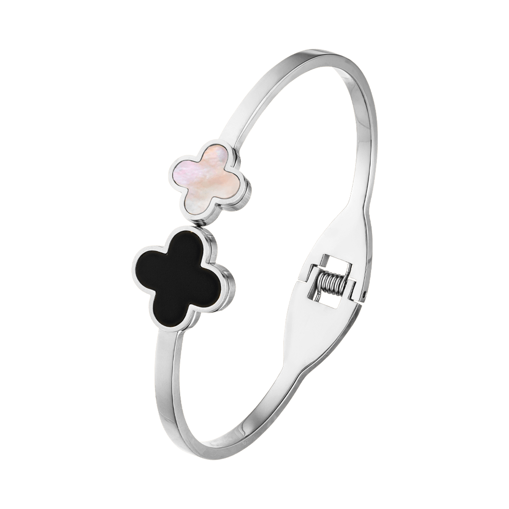 eleganter Clover Armreif schwarz/weis silber 