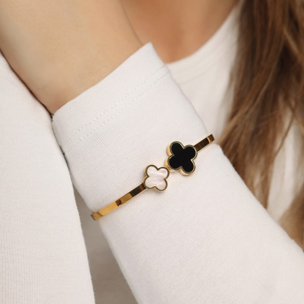 Armreif gold Damen Perlmutt Kleeblatt