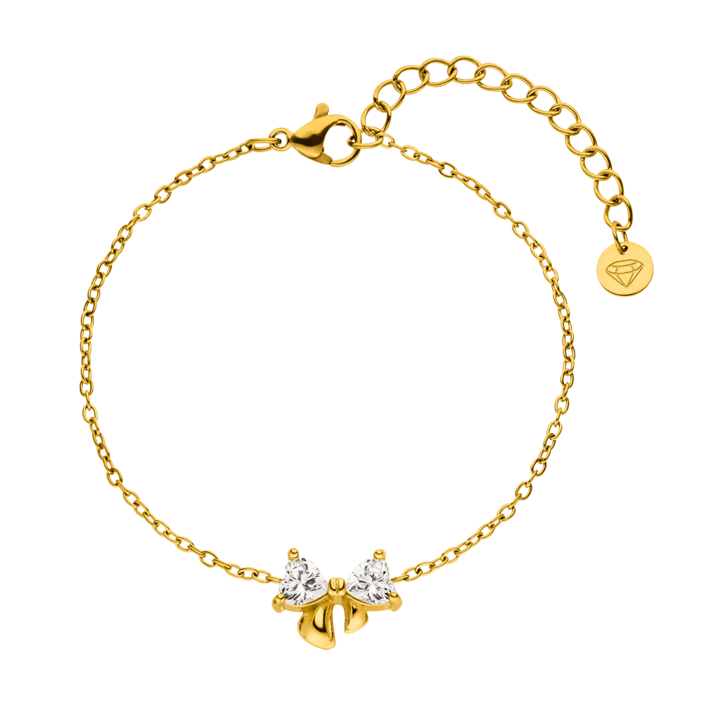 Schleifen Armband Steinchen wasserfest 18K vergoldet Edelstahl