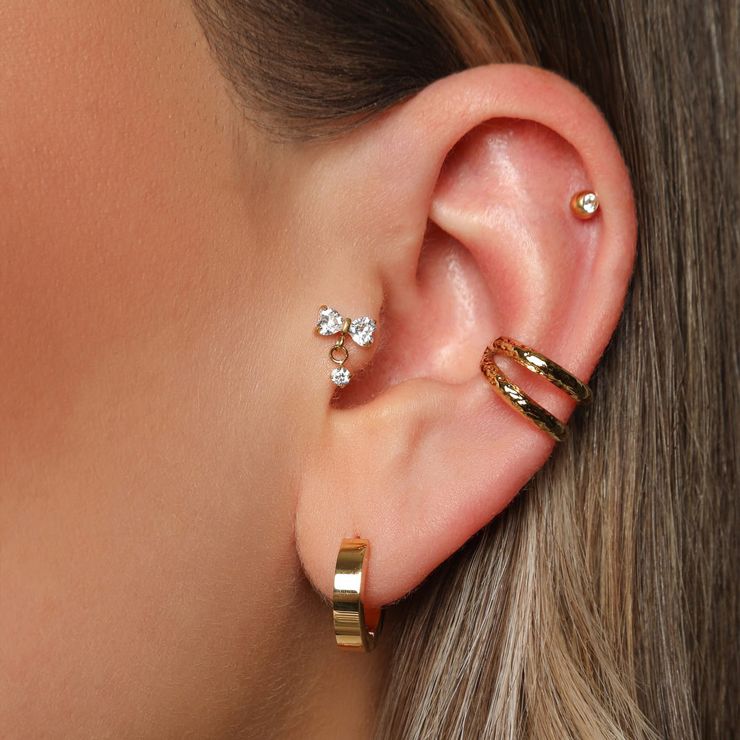 Ohrpiercing Titan Schleife Zirkonia Steine 18K vergoldet