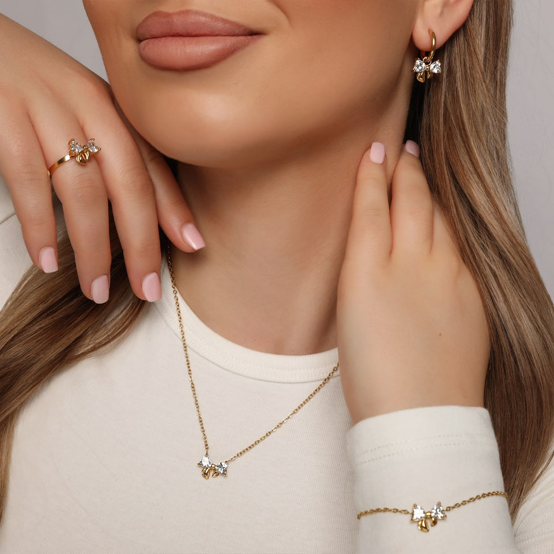 Schleifen Schmuck Fliege wasserfest Edelstahl Zirkonia vergoldet