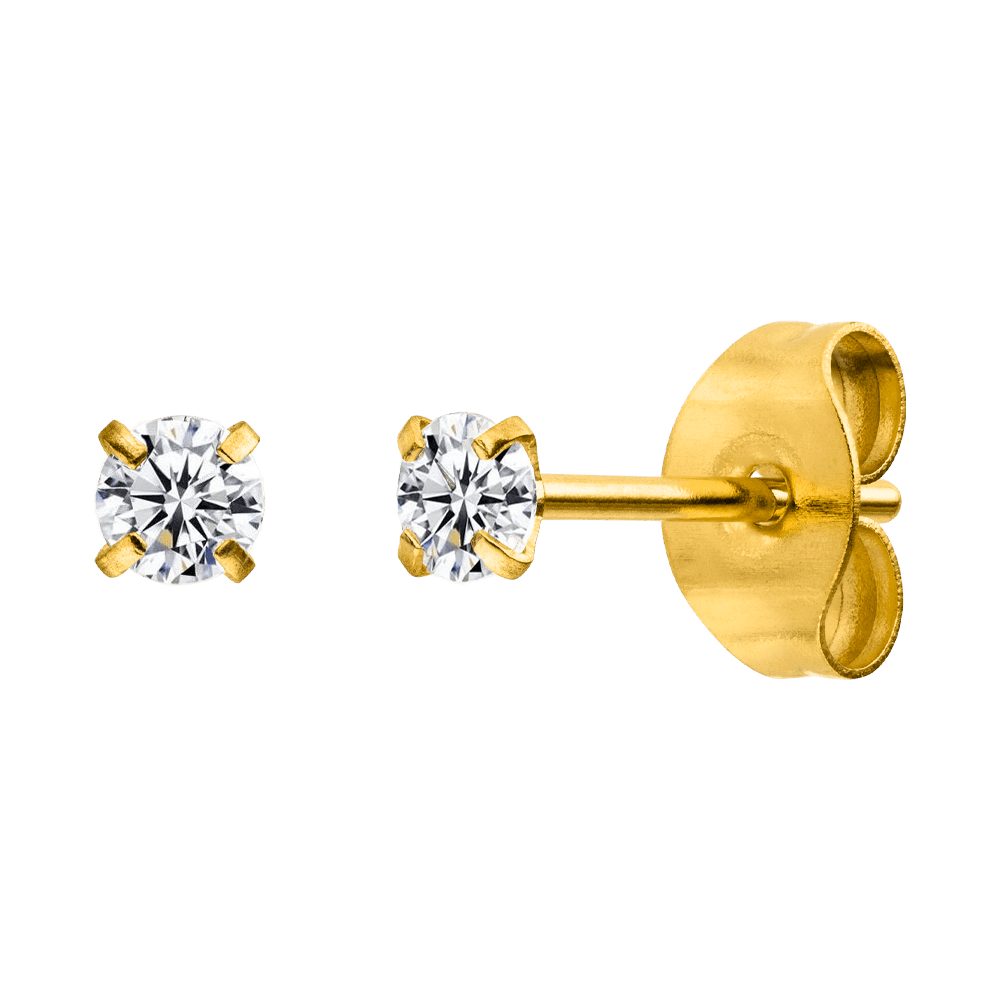 Zirkonia Ohrstecker Gold vergoldet Edelstahl wasserfest 3mm