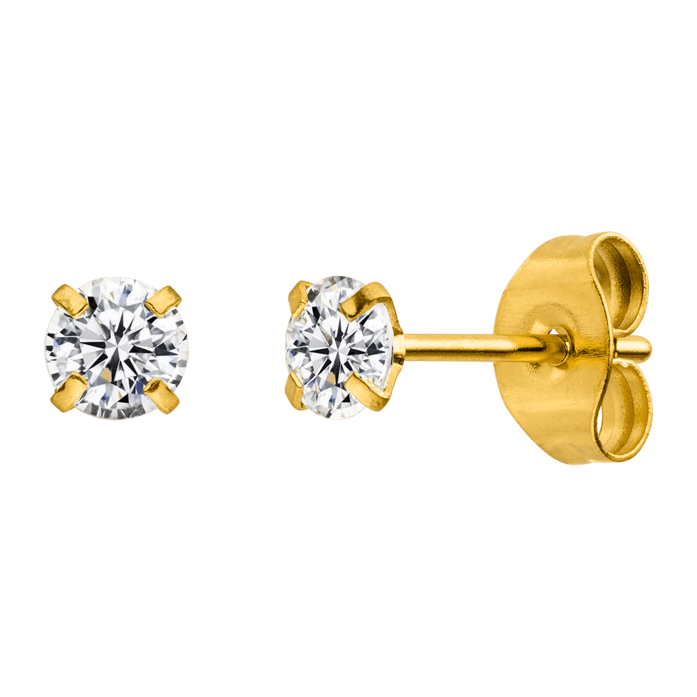 Zirkonia Ohrstecker Gold vergoldet Edelstahl wasserfest 4mm