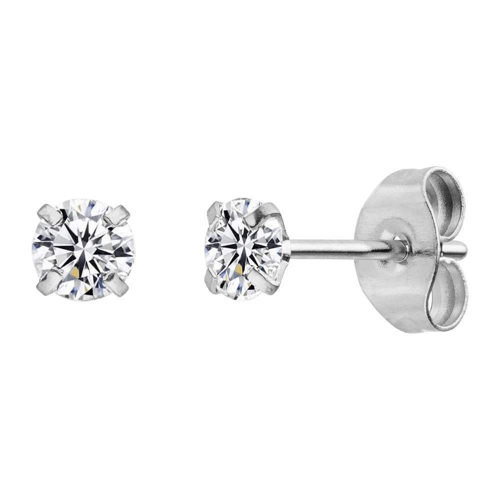 Zirkonia Kristall Ohrstecker Silber Edelstahl Glitzer 4mm
