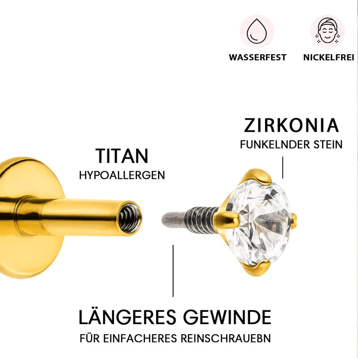 Innengewinde Piercing langer Stab Zirkonia