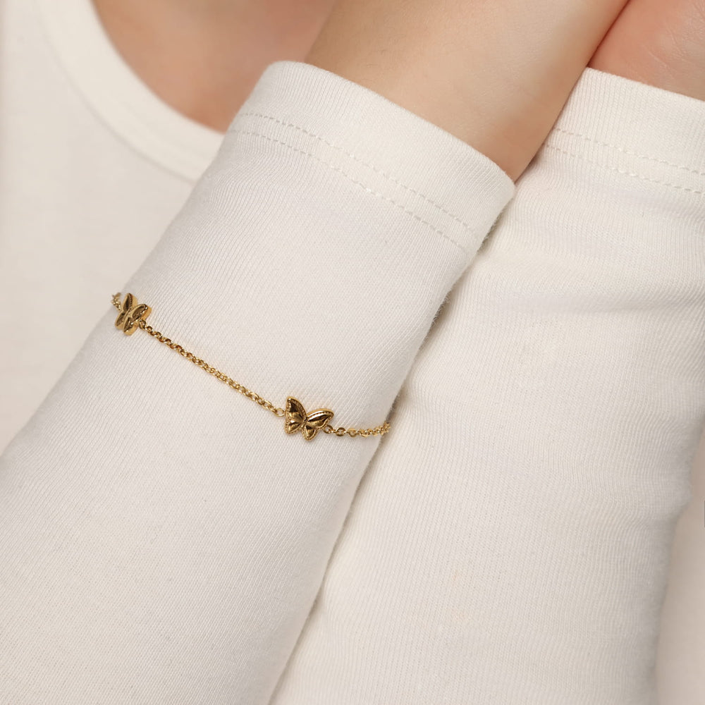 Armband mit Schmetterlinge süß wasserfest 18K vergoldet