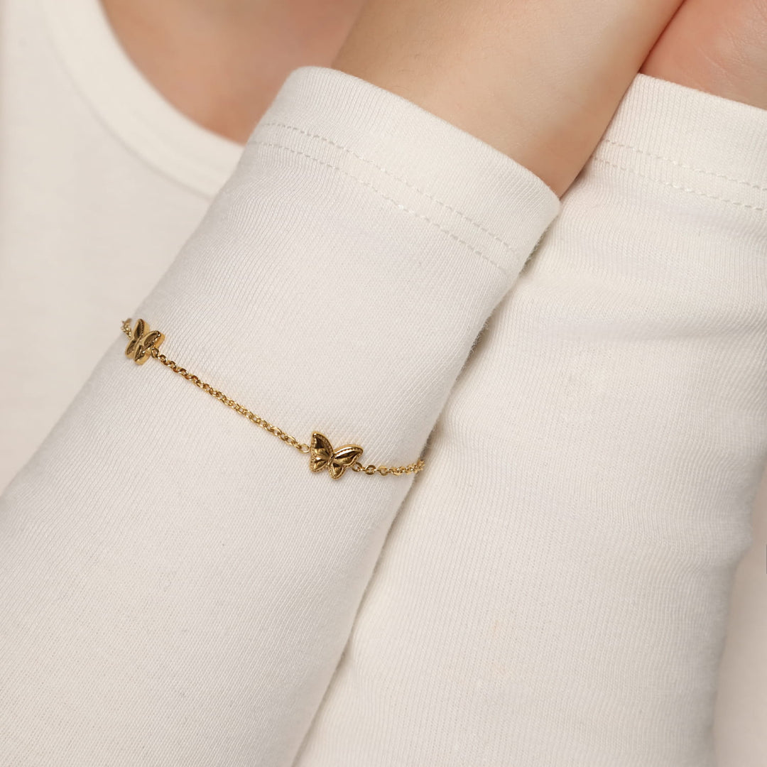 Armband mit Schmetterlinge süß wasserfest 18K vergoldet