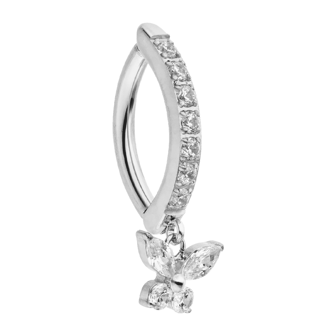 Schmetterling Bogen Bauchnabel Piercing Glitzer Silber titan