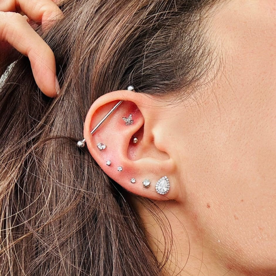 silberne Ohrpiercings Lobe Tragus Helix Industrial 