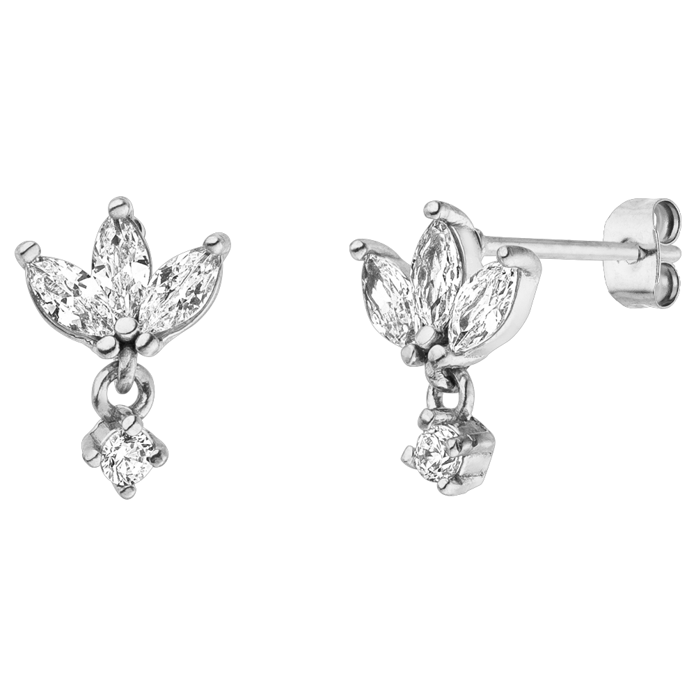 Lotus Blumen Ohrstecker silber Zirkonia Steine wasserfest