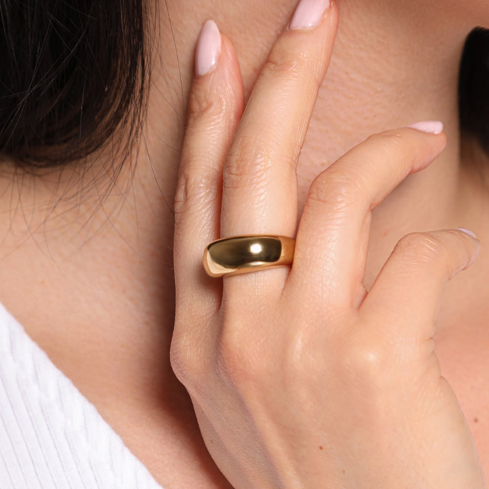 Wasserfester Ring Gold Chunky aus Edelstahl
