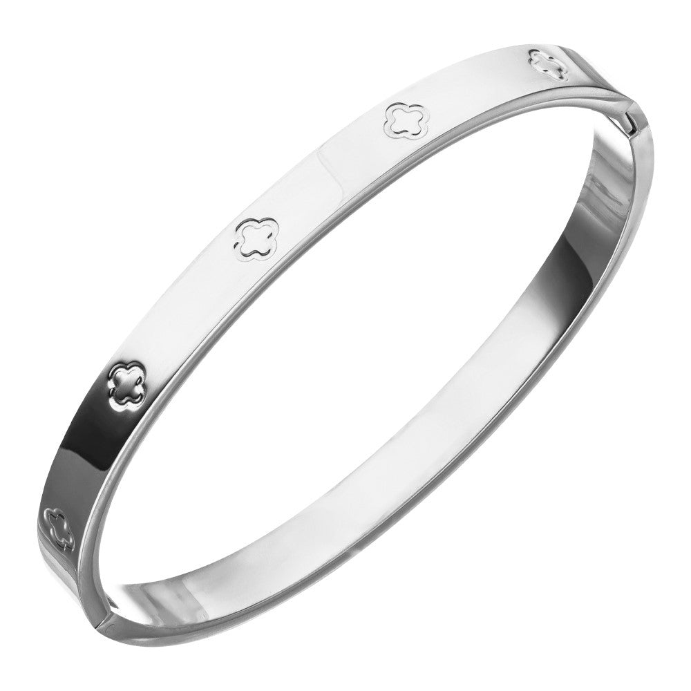 Clover Armreif Kleeblatt Silber Edelstahl graviert Damen