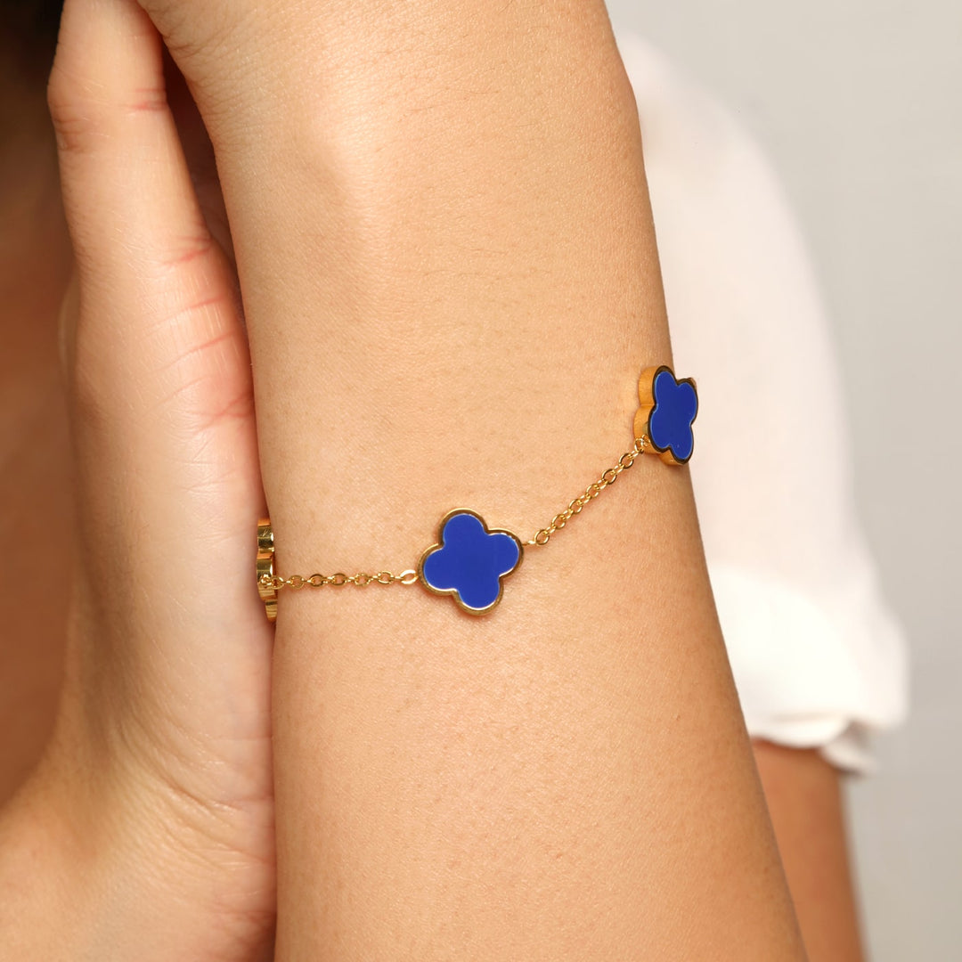 Blue Clover Armband | 18K vergoldet