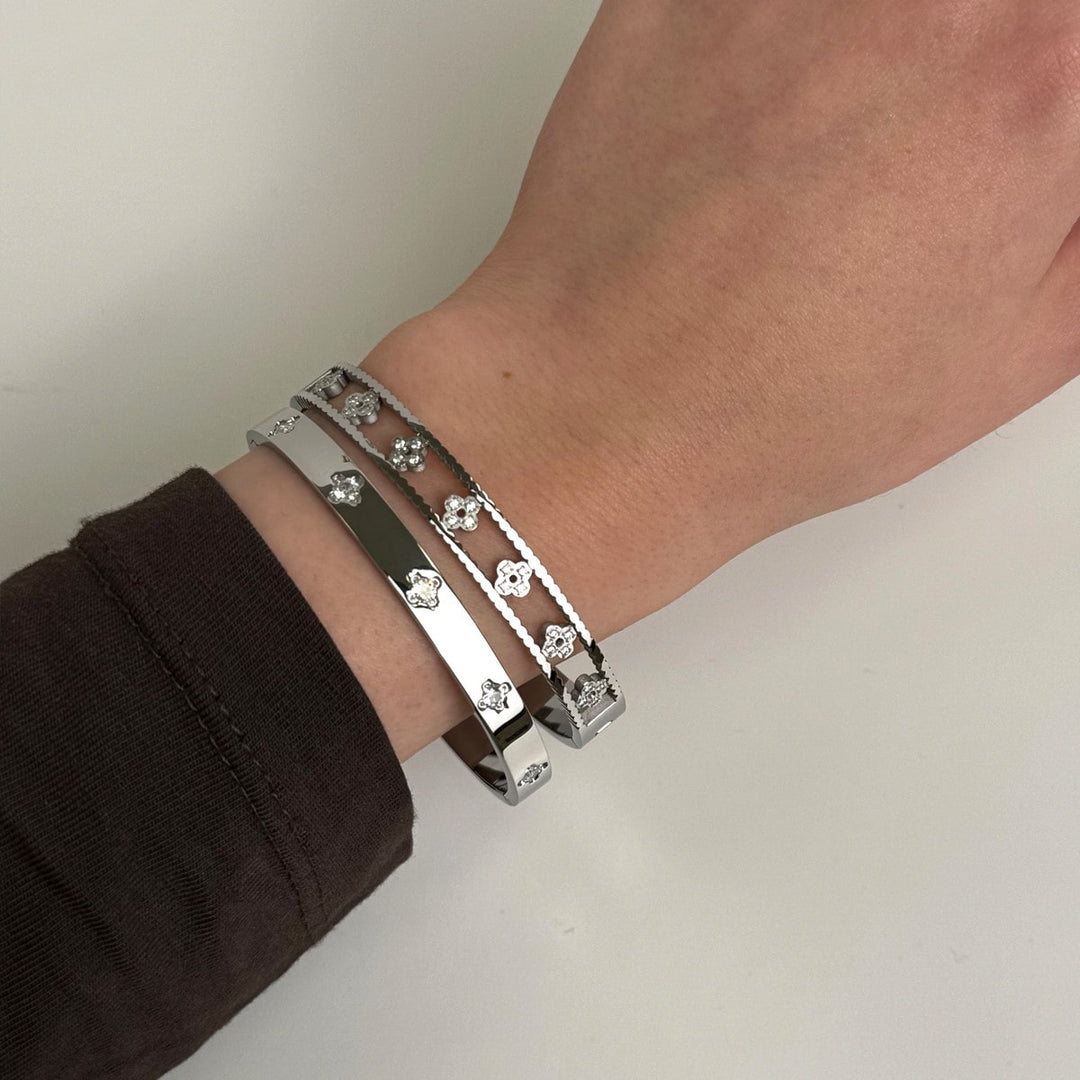 Clover Deluxe Armreif Set Silber Chirurgenstahl 