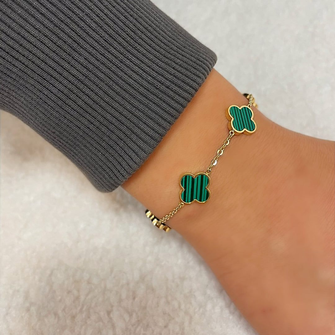 Grünes Armband Kleeblatt wasserfest 18K vergoldet