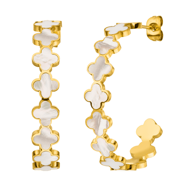 Clover Hoops Creolen Ohrstecker 18K vergoldet Kleeblatt