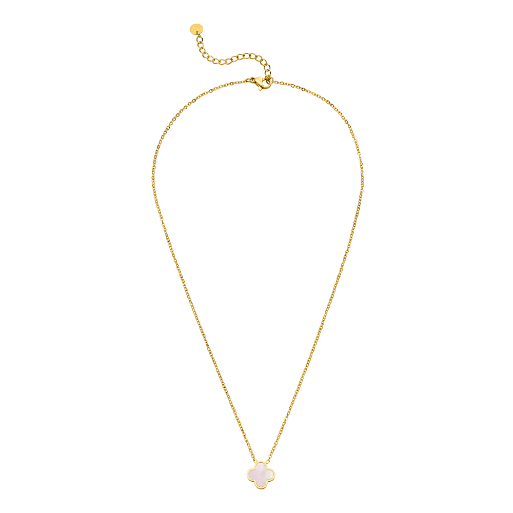 Kette mit Kleeblatt Anhänger Perlmutt 18K vergoldet