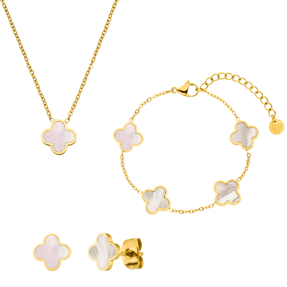 Clover Perlmutt Schmuck Set Edelstahl 18K vergoldet wasserfest