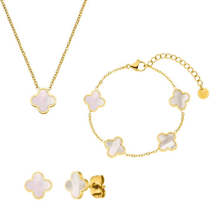 Clover Perlmutt Schmuck Set Edelstahl 18K vergoldet wasserfest