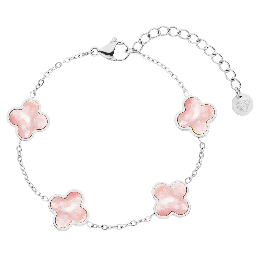 Kleeblatt Armband Clover Perlmutt Rosa Silber wasserfest