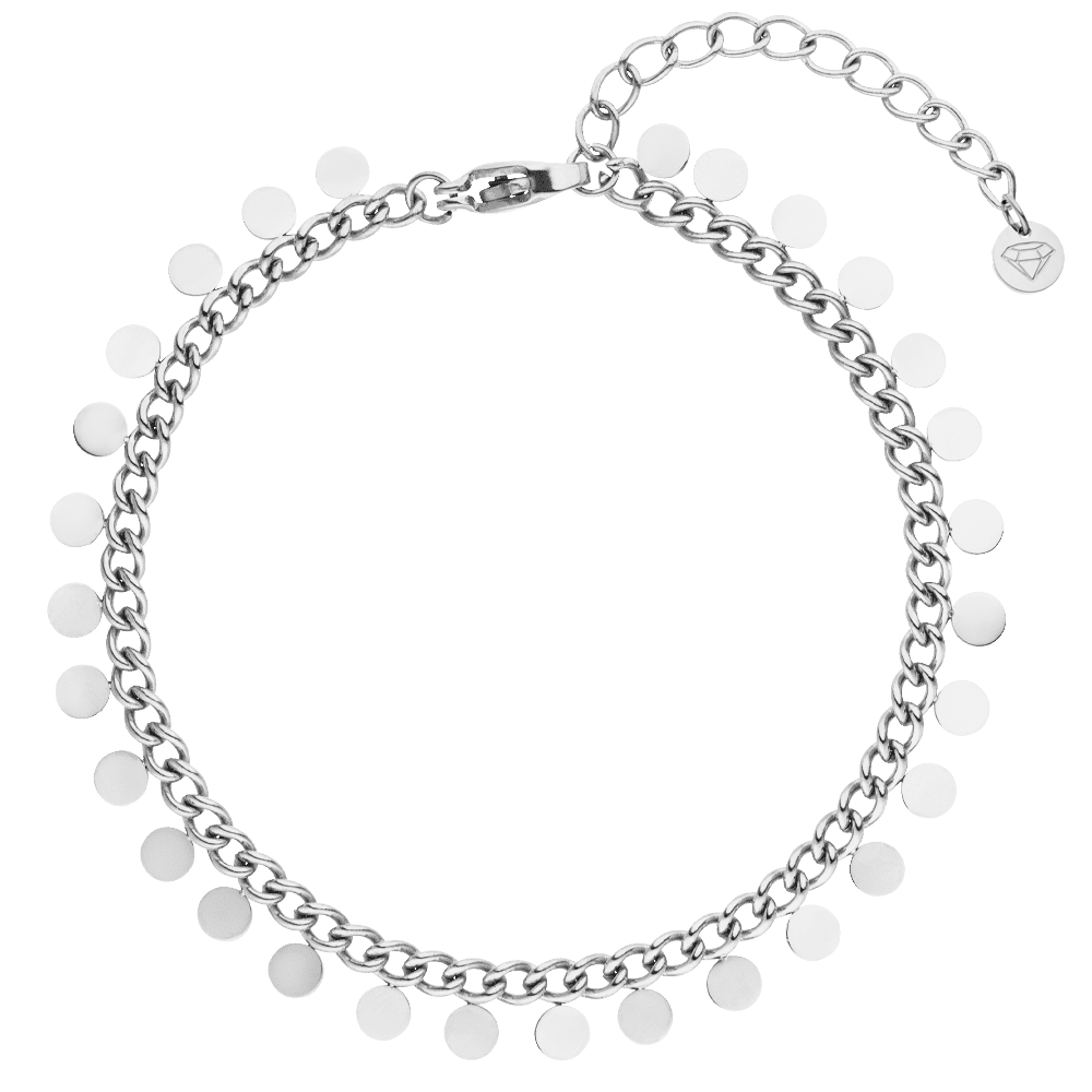 Coins Plättchen Fußkette Silber aus Edelstahl duschfest