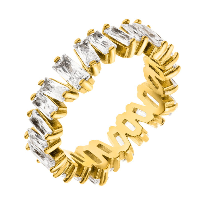 Baguette Ring gold wasserfest Edelstahl Zirkonia 18K vergoldet