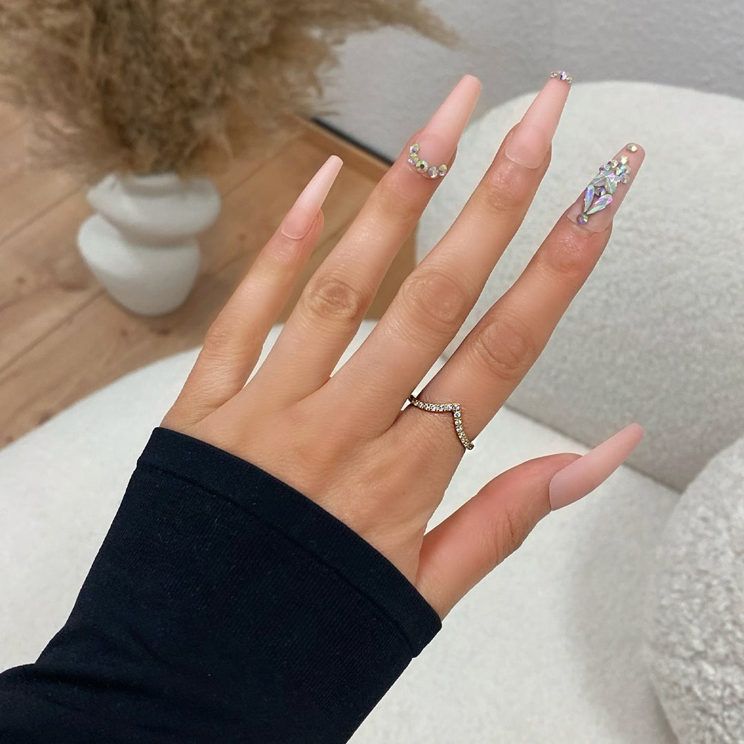 Damen Ring Glitzer Steinchen geschwungen Wishbone