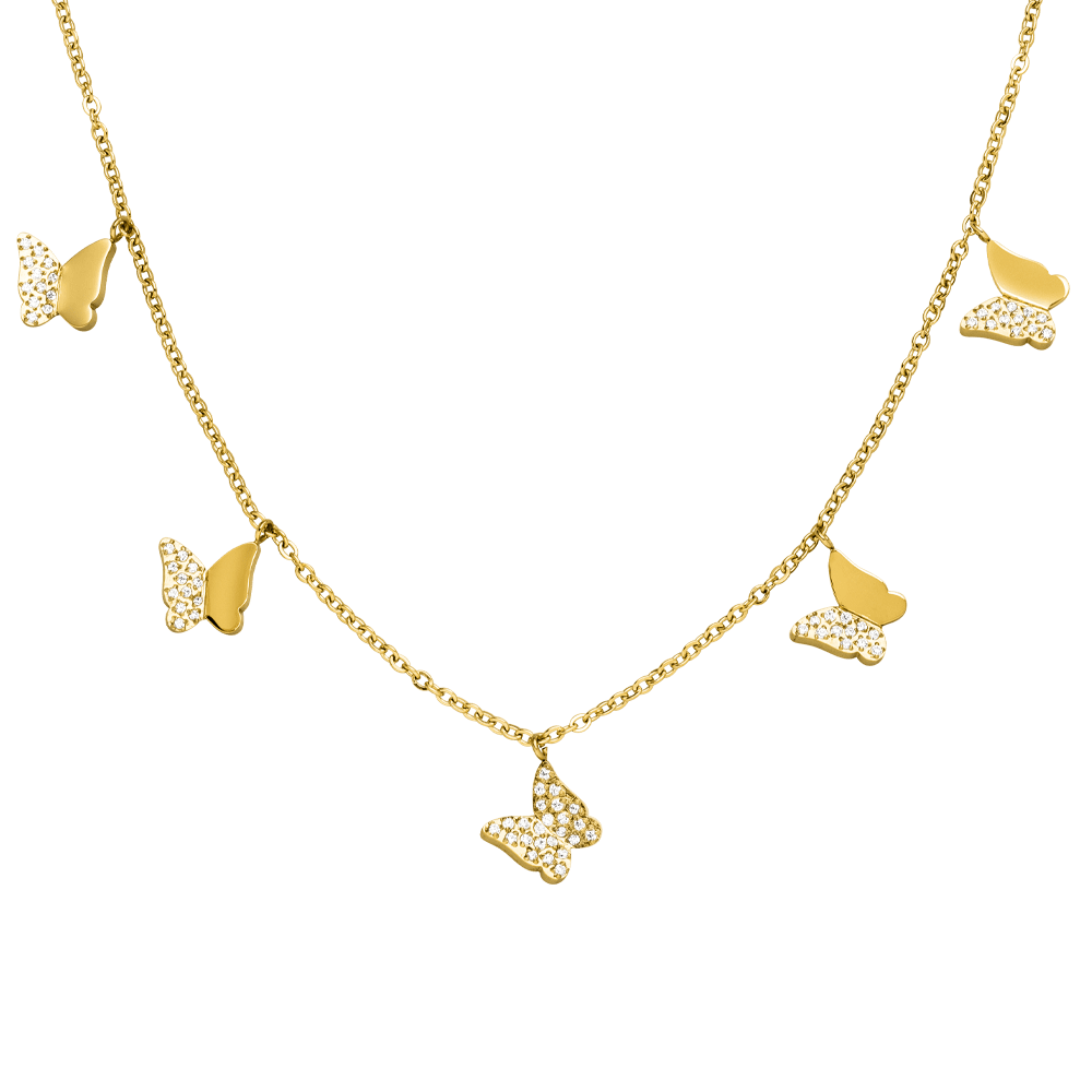 Schmetterling Halskette wasserfest Glitzer Steinchen gold