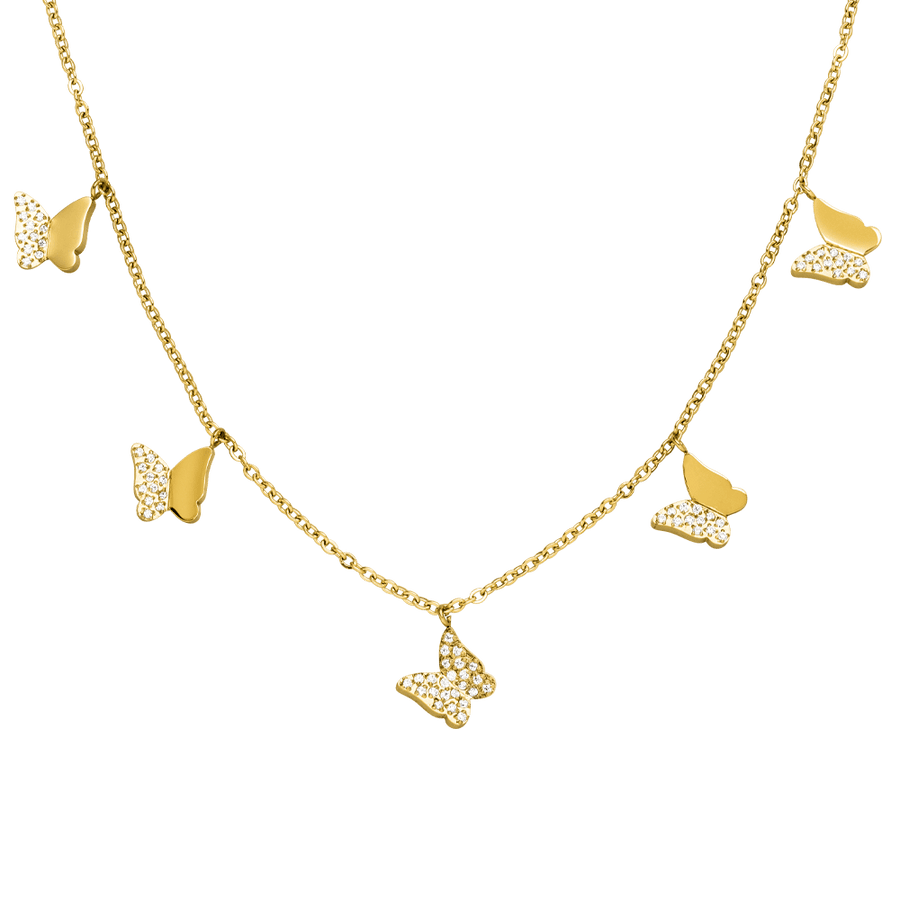 Schmetterling Halskette wasserfest Glitzer Steinchen gold