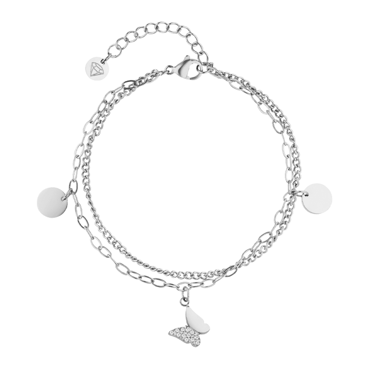 Zweifaches Armband mit Schmetterling Silber wasserfest