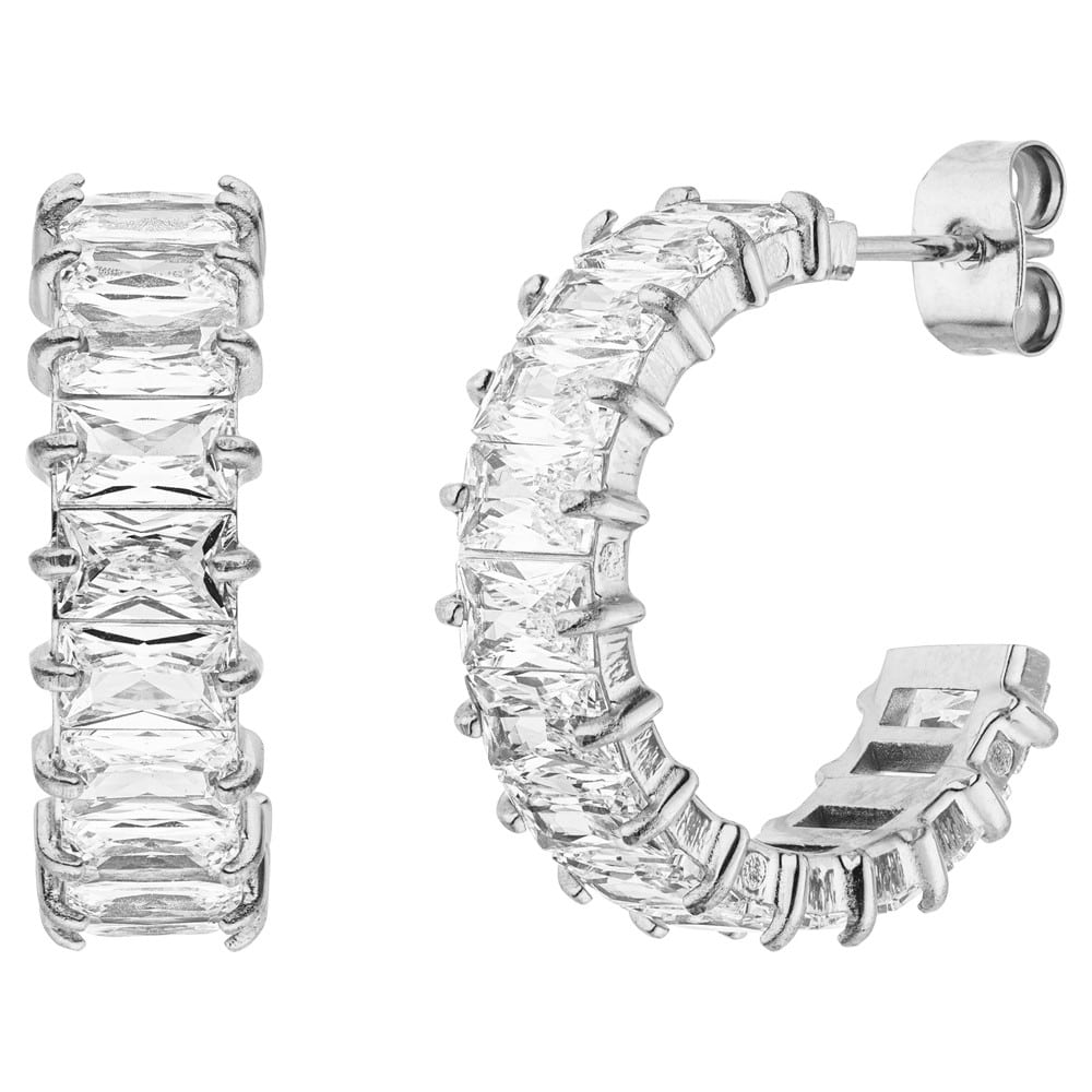 Baguette Creolen Silber wasserfest Edelstahl Glitzer