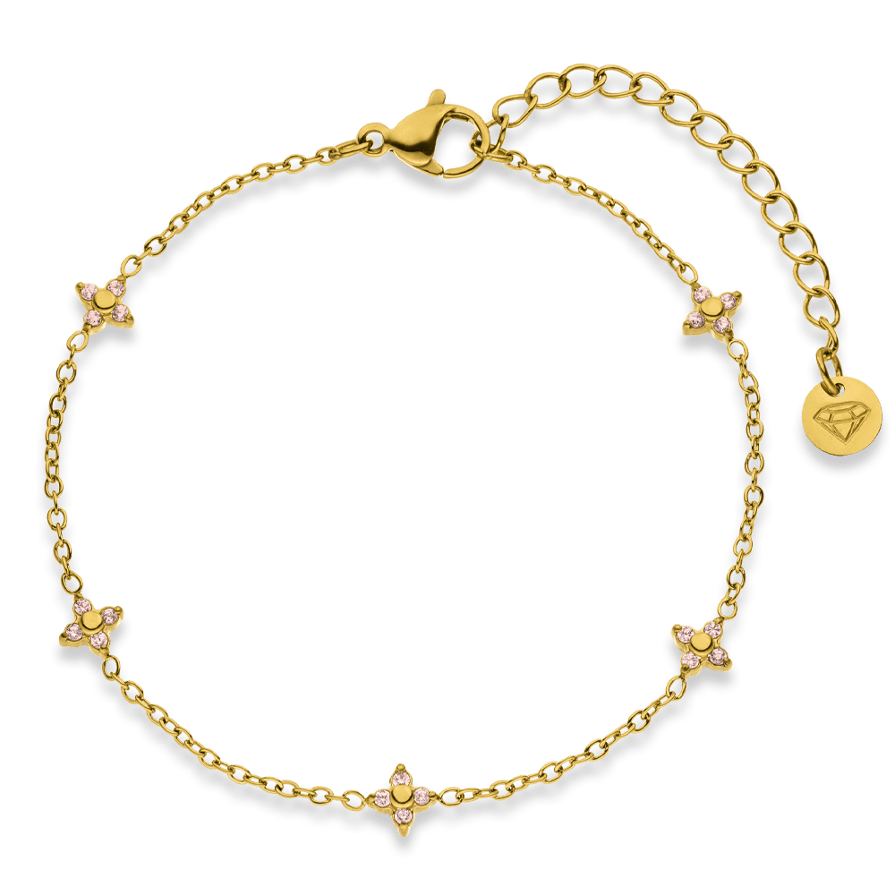 wasserfestes Armband mit rosa Steinchen 18K vergoldet Edelstahl
