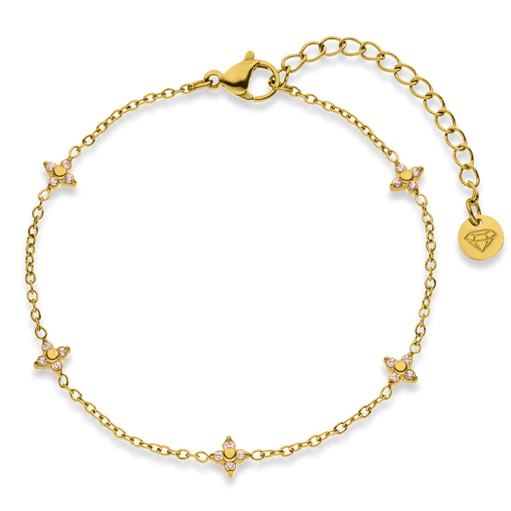 wasserfestes Armband mit rosa Steinchen 18K vergoldet Edelstahl