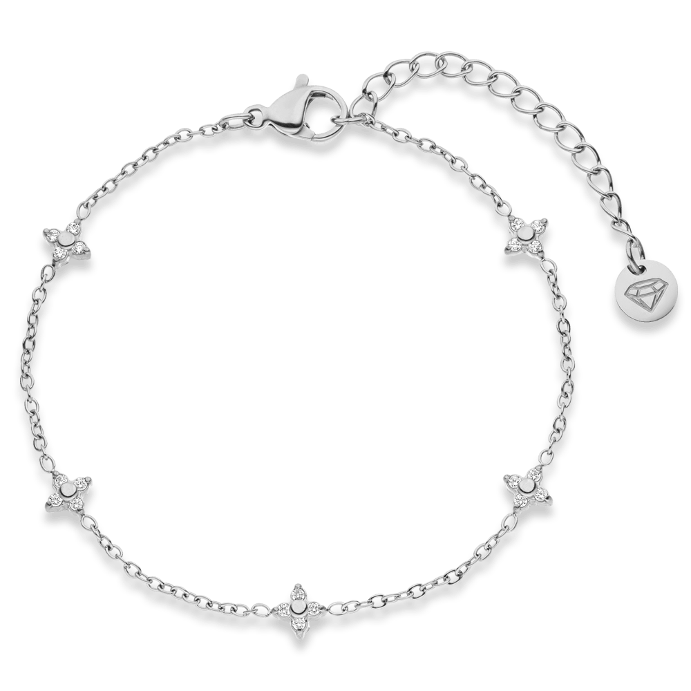 Blüten Armband Silber wasserfest Edelstahl Zirkonia Steinchen
