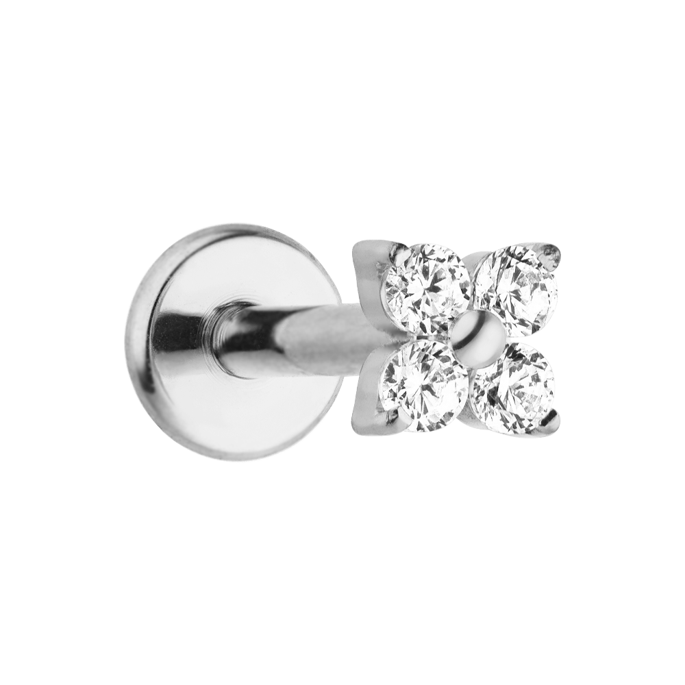 Titan Piercing gewindelos Push Pin Silber wasserfest Steinchen