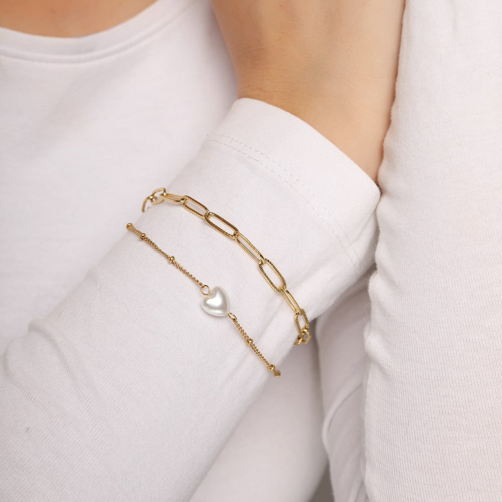 Doppeltes Armband mit Perle gold wasserfest