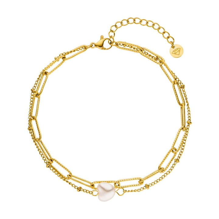 Doppeltes Armband mit Perle vergoldet wasserfest