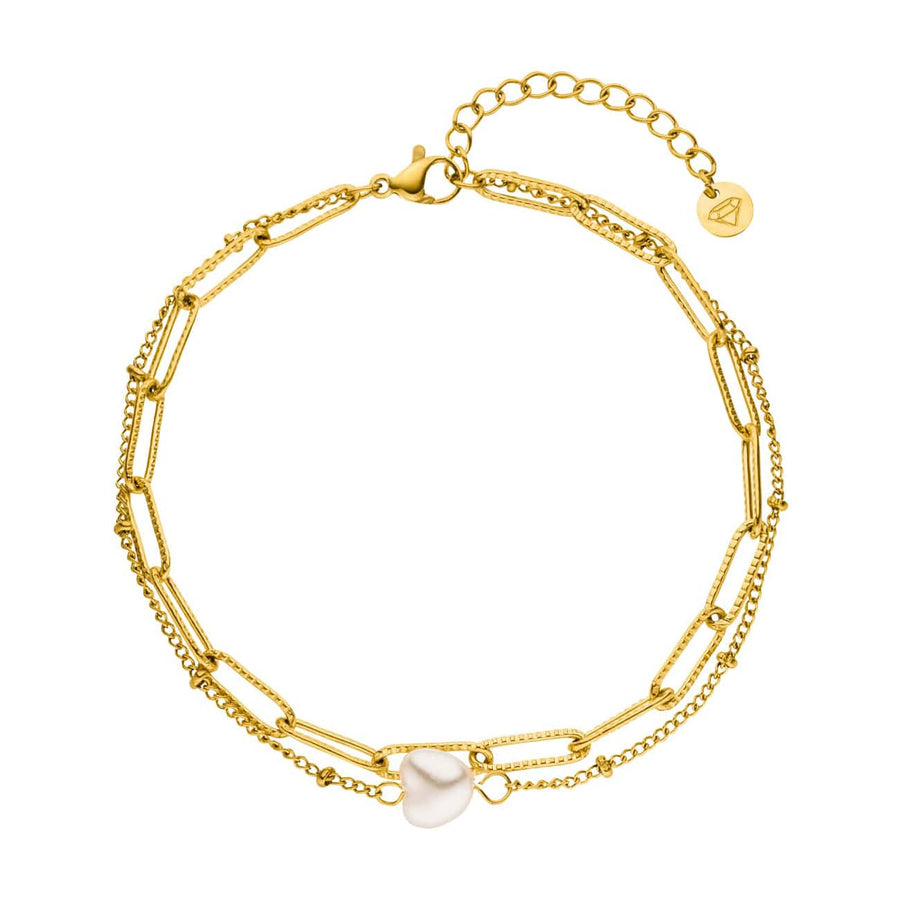 Doppeltes Armband mit Perle vergoldet wasserfest