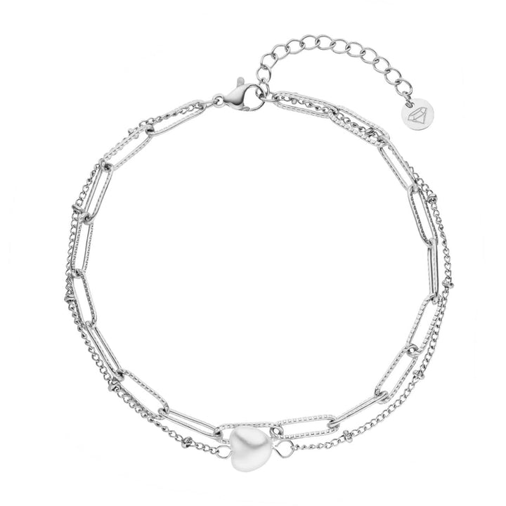 Doppeltes Armband mit Perle silber wasserfest