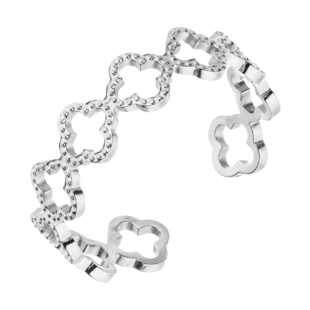 Kleeblatt Ring Clover Silber Edelstahl verstellbar wasserfest