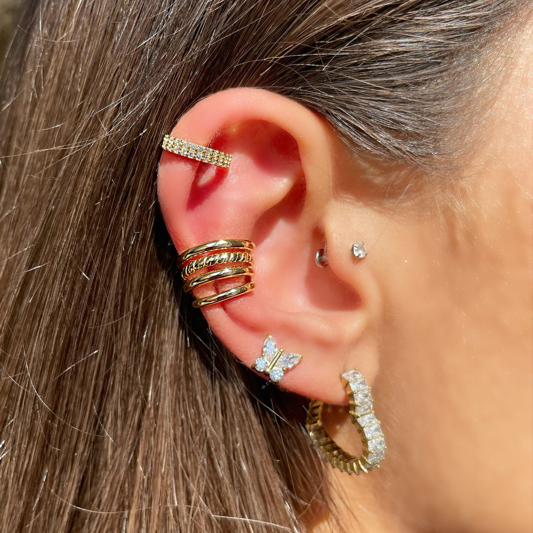 Fake Ohrpiercing vergoldet Zirkonia Steine