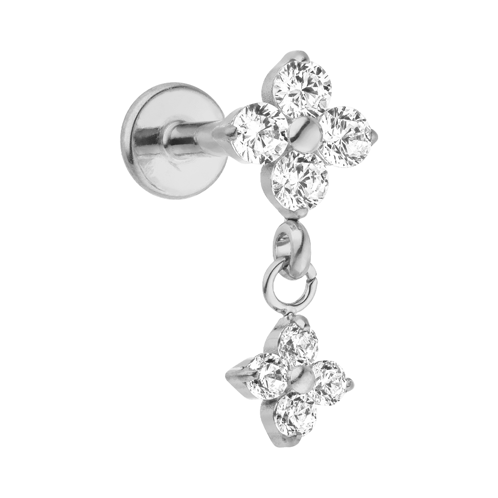 Blüten Piercing Titan Silber wasserfest Glitzer Anhänger