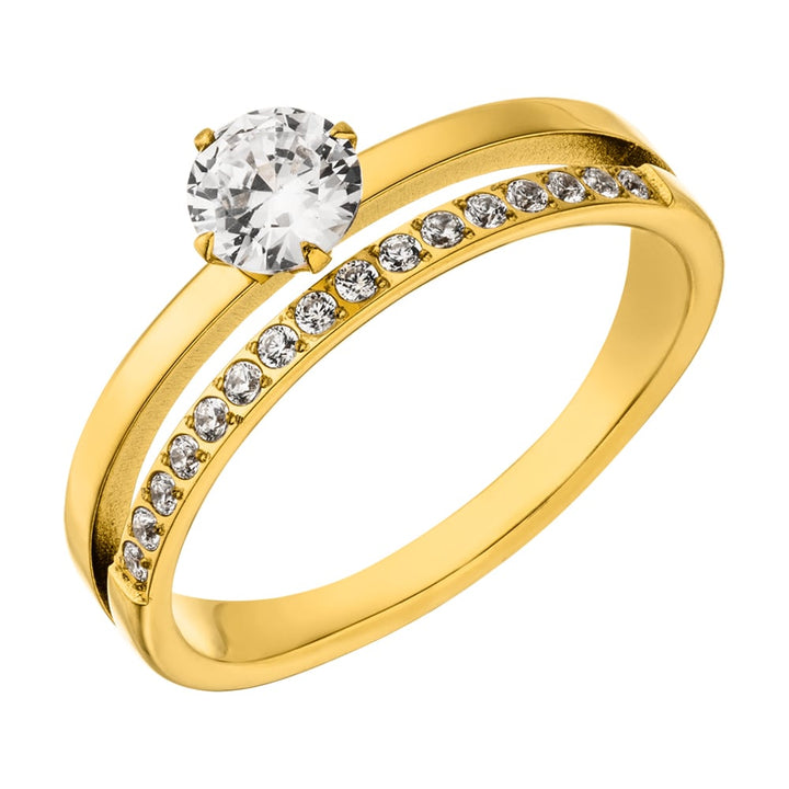 zweireihiger Ring mit Steinchen vergoldet Edelstahl wasserfest