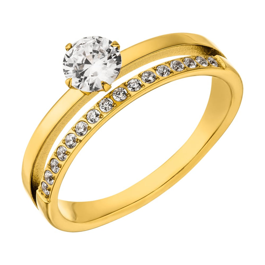zweireihiger Ring mit Steinchen vergoldet Edelstahl wasserfest