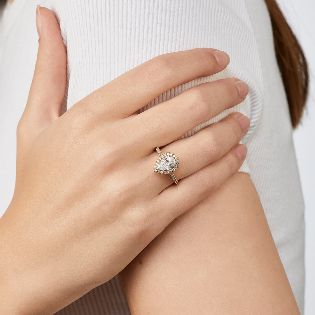 Tropfen Ring Glitzer wasserfest 18K vergoldet Damen