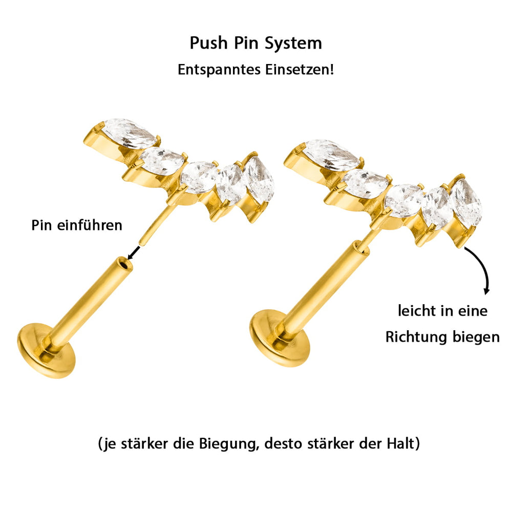 Push Pin Piercing Helix Conch Titan wasserfest Steinchen