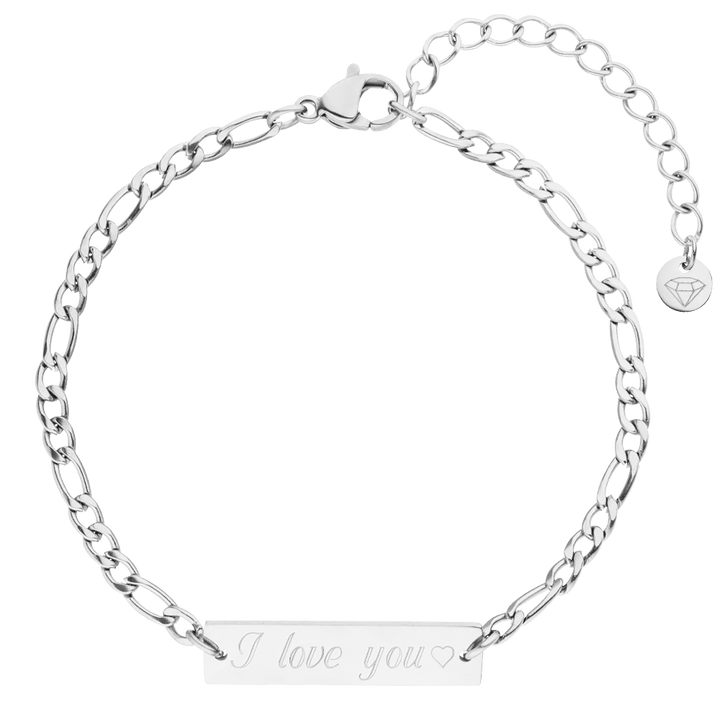 Figaro Armband mit Gravur Platte Silber wasserfest Damen