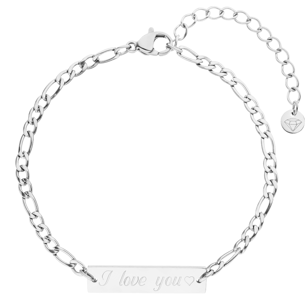Figaro Armband mit Gravur Platte Silber wasserfest Damen